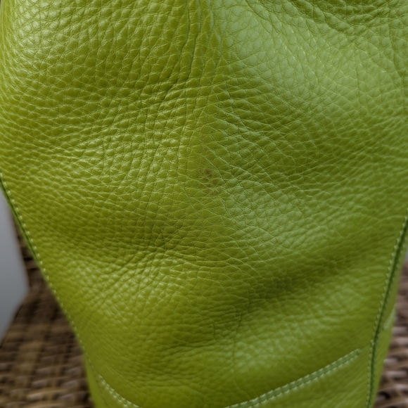 Cole Haan Lime Green Pebbled Leather Hobo Shoulder Bag Tote Silver Tone Hardware - Picture 4 of 16